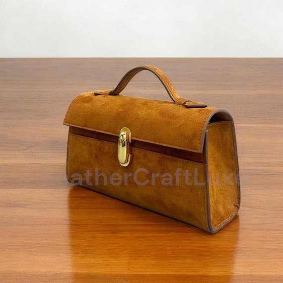 Small Leather Tote Bag with Top Handle - Genuine Leather Clutch for Women, Minimalist Designer Handbags, Evening Clutch Bag