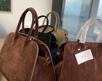 Suede Leather Tote Bag Luxury Margaux  Elegant Top Handle Purse Premium Womens Everyday Bag Stylish High Quality Leather Handbag  Travel Bag