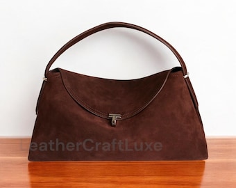 Soft Suede bag Genuine Grainy Leather Crossbody Bag Large Tote HandBag Commuter Bag Minimalist Bag Black Tote Bag Stylish  suede handbag