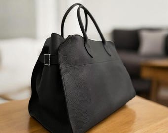 Black Leather Tote Bag Large Minimalist Leather Shoulder Bag Top Handle Leather Handbag for Women Everyday Tote Purse  Genuine Leather