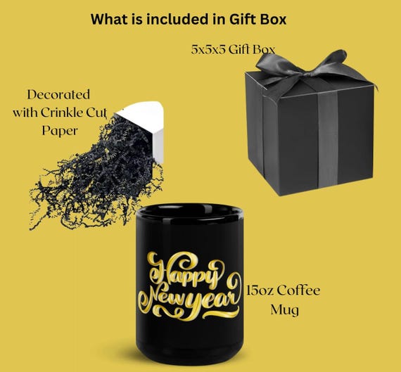 15oz Happy New Year Black Glossy Coffee Cup Gift Set - Etsy