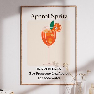 Aperol Spritz muurkunst cocktailkunst print moderne bar print stijlvolle cocktail kunst spritz cocktail recept poster, retro drankje poster minimalistisch