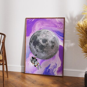 Arte de pared de astronauta retro Póster de astronauta moderno Decoración espacial divertida Regalo para amantes del espacio Impresión de pared de dormitorio genial Obra de arte minimalista para habitación de niños