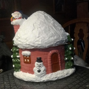 Finished Ceramic Snow House Cookie Jar, Vintage Style, Collectible