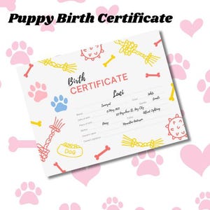 Geboorteakte puppy | Sjabloon geboorteakte puppy | Puppycadeau | Geboorteakte huisdier