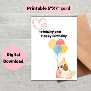 Carte d'anniversaire chiot - carte chiot mignon imprimable
