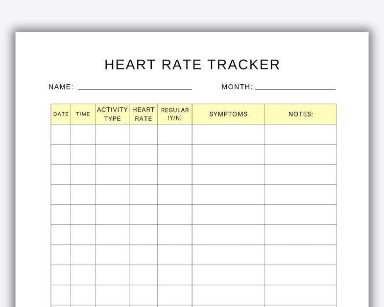 Heart Rate Tracker Printable, Heart Rate Tracking Log for Nurses ...