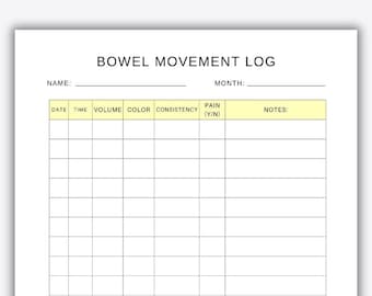 Bowel Movement Log Printable, BM Sheet, Bowel Movement Log, Nurse Tracker, Healthcare Template, Daily Log Sheet, Pooping Schedule