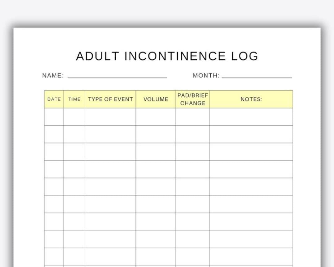 Printable Adult Incontinence Tracker, Bathroom Log Sheet, Bladder ...