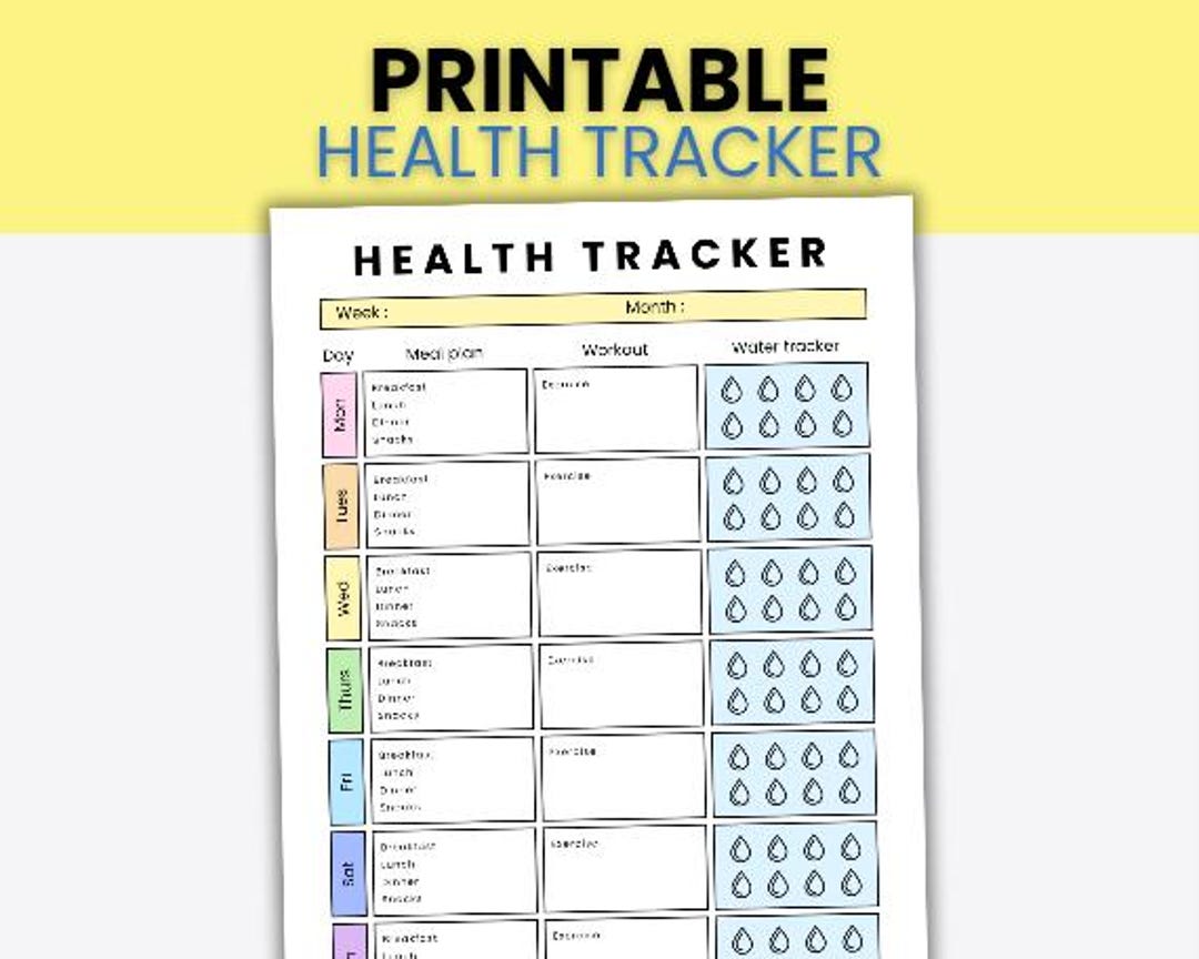 Daily Health Tracker Printable, Meal Planner, Workout Log, Water ...