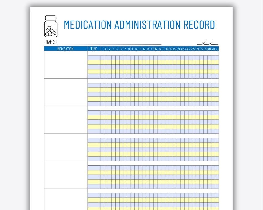 MAR | Medication Administration Record | Printable Medicine Record | Daily Medication Log | Health Tracking Sheet | Medicine Log Template