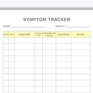 Daily Symptom Tracker Printable, Symptom Log, Caregiver Sheet, Daily Health Log, Printable Tracker, Home Health Tools, Nurse Clinical