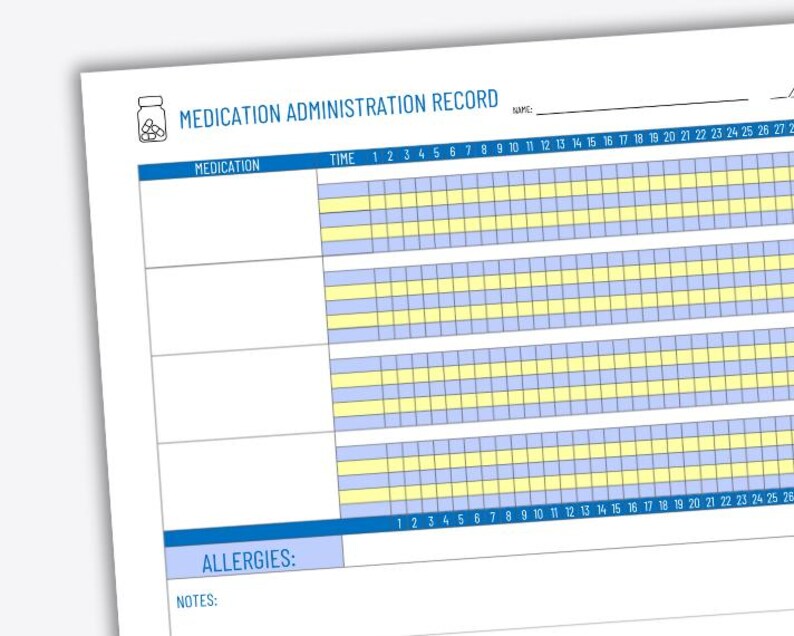 MAR | Medication Administration Record | Printable Medicine Record ...