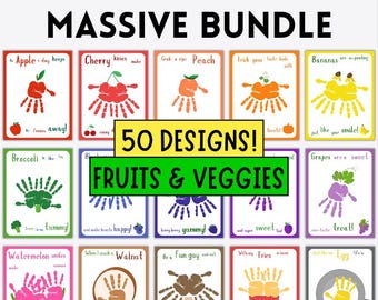 Handprint Fruit Veggie Art Bundle, 50 Food Designs, Printable Crafts for Kids, Fun Preschool Activity, Unique Keepsakes for Toddlers