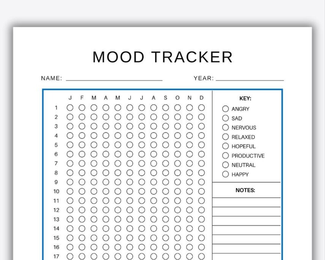 Daily Mood Tracker &amp; Log for Caregivers, Track Emotions, Mood Log ...