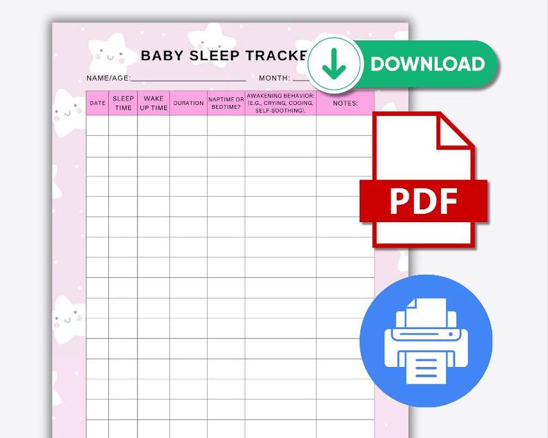 Baby Sleep Tracker Printable Sheet for Monitoring Sleep Patterns, Naps