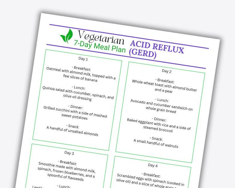 Gerd Menu Plan Example Acid Reflux (GERD) Healthy Vegetarian Meal Plan, Gerd-friendly Foods ...