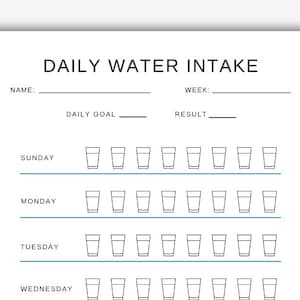 Daily Water Intake Tracker, Daily Water Intake Log Printable, Hydration Log, Water Intake Sheet, Drink Water Goal