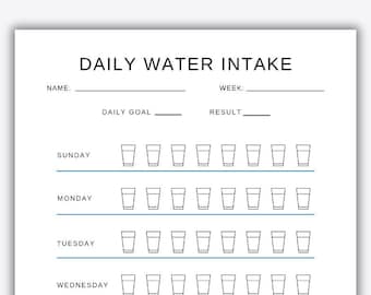 Daily Water Intake Tracker, Daily Water Intake Log Printable, Hydration Log, Water Intake Sheet, Drink Water Goal