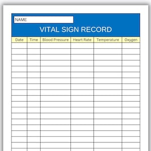 Daily Vital Sign Log, Vital Sign Tracker for Nurse Caregiver, Vital Sign Template Vital Sign Sheet for Healthcare Students, Nursing Facility