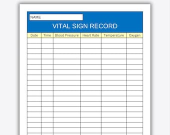 Journal quotidien des signes vitaux, outil de suivi des signes vitaux pour le personnel infirmier, modèle de feuille de signes vitaux pour les étudiants en soins de santé, établissement de soins infirmiers