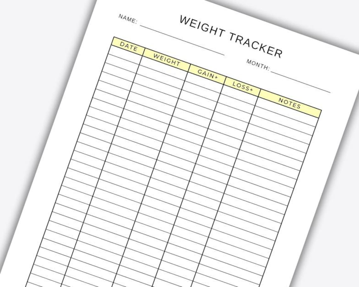 Printable Weight Tracker, Daily Weight Tracker Log, Printable Weight ...