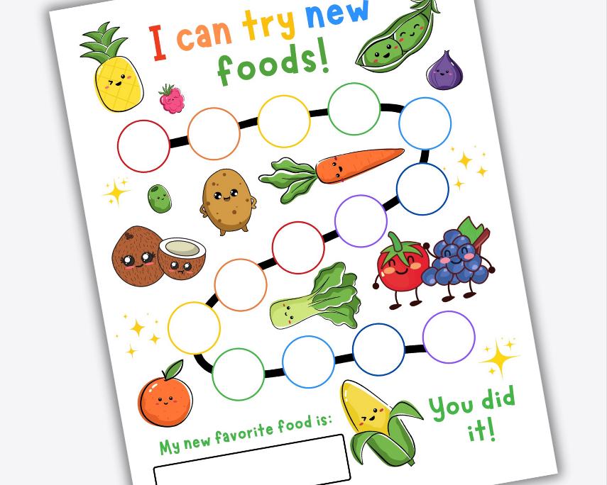 Reward Chart for Picky Eaters, Healthy Eating Rewards, Try New Foods, kids reward chart, behavior chart, sticker reward chart, sticker chart