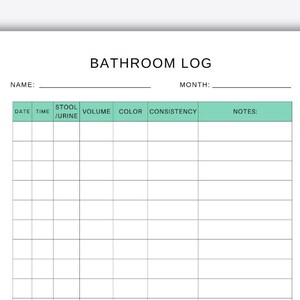 Printable Bathroom Log, Bathroom Tracker for Health Monitoring, Daily Restroom Visits, Elder Care Journal, Patient Tracking Tool, Output