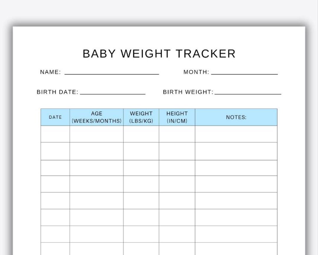 Baby Weight Tracker Chart, Monitor Growth, Date and Age Tracker, Record ...