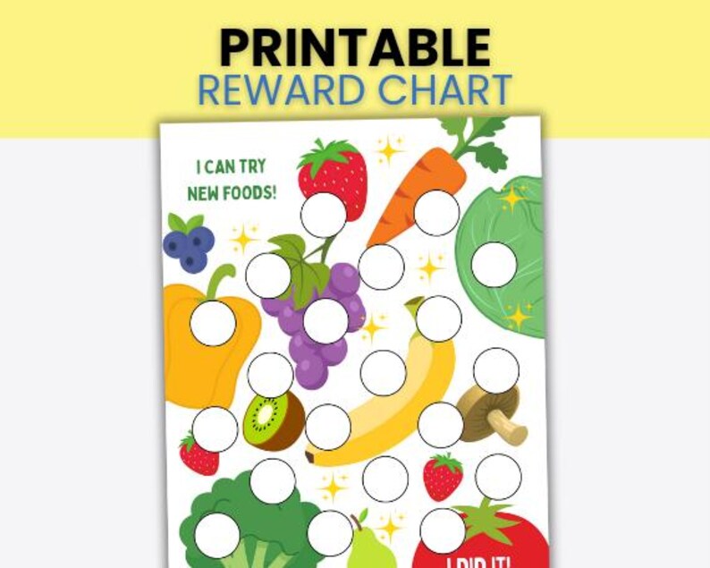 Try New Food Reward Chart Printable, Kids Healthy Eating Tracker ...