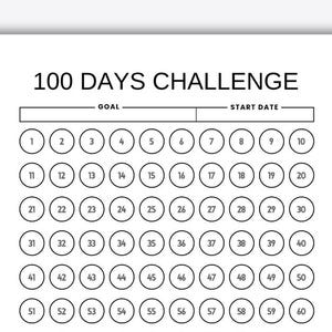 100 Days Challenge Printable, 100 Day Habit Tracker, Daily Challenge Log for Personal Growth, Motivation, Goal Setting, Habit Log