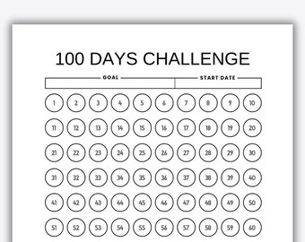 100 Days Challenge Printable, 100 Day Habit Tracker, Daily Challenge Log for Personal Growth, Motivation, Goal Setting, Habit Log