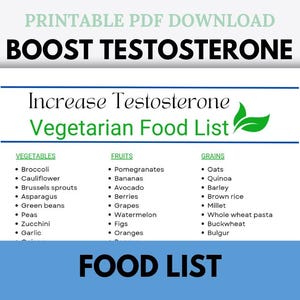 Boost testosterone, vegetarian food list to increase testosterone in men, healthy foods, downloadable PDF, testosterone-boosting guide, diet