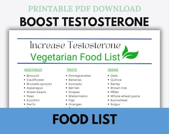 Boost testosterone, vegetarian food list to increase testosterone in men, healthy foods, downloadable PDF, testosterone-boosting guide, diet