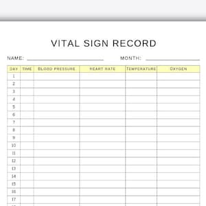 Daily Vital Sign Log, Vital Sign Tracker for Nurse Caregiver, Vital Sign Template Vital Sign Sheet for Healthcare Students, Home