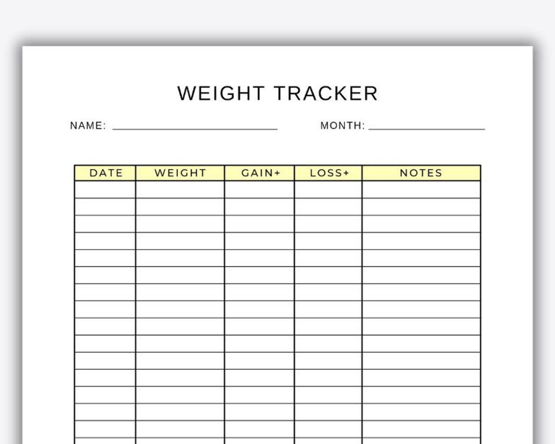Printable Weight Tracker, Daily Weight Tracker Log, Printable Weight ...