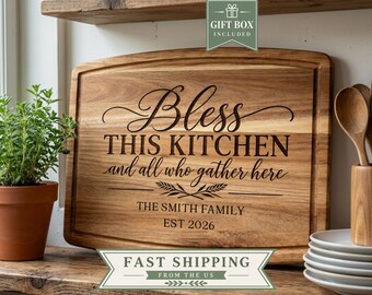 Personalized Christian Cutting Board, Bless This Kitchen Gift, Faith Based Housewarming Gift, Family Name Cutting Board, Wedding Gift