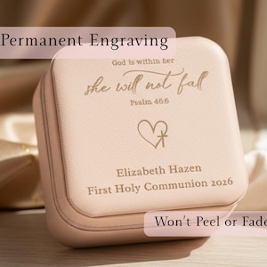 First Communion Jewelry Box - Custom Name, Psalm 46:5 Scripture