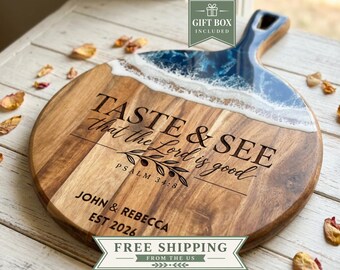 Personalized Christian Resin Charcuterie Board, Taste and See Psalm 34:8, Christian Wedding Gift, Faith Based Housewarming Gift