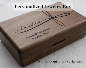 Personalized Christian Jewelry Box, Engraved Name Cross Design, Scripture Gift for Mom Daughter, Baptism Confirmation Keepsake