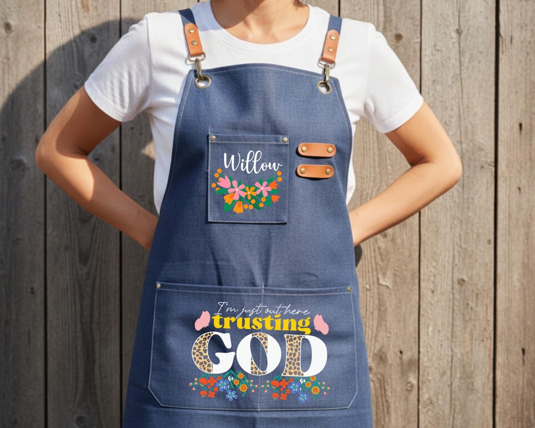 Religious Aprons Trusting God Canvas Apron With Name, Faith-based Apron for Women ...