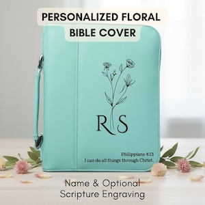 Custom Floral Bible Cover - Engraved Name, Durable Zipper image 11
