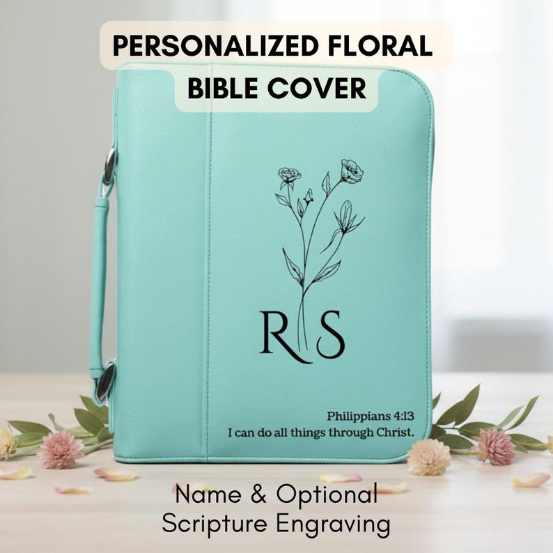 Custom Floral Bible Cover - Engraved Name, Durable Zipper image 11