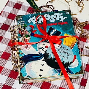 Vintage 1975 Frosty the Snowman Little Golden Book December Daily Journal Christmas Junk Journal OOAK