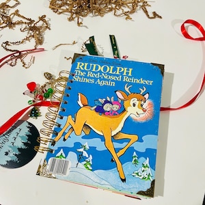Vintage Rudolph Little Golden Book December Daily Journal Christmas Junk Journal OOAK