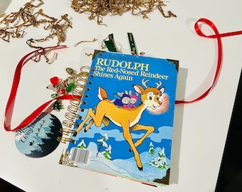 Vintage Rudolph Little Golden Book December Daily Journal Christmas Junk Journal OOAK