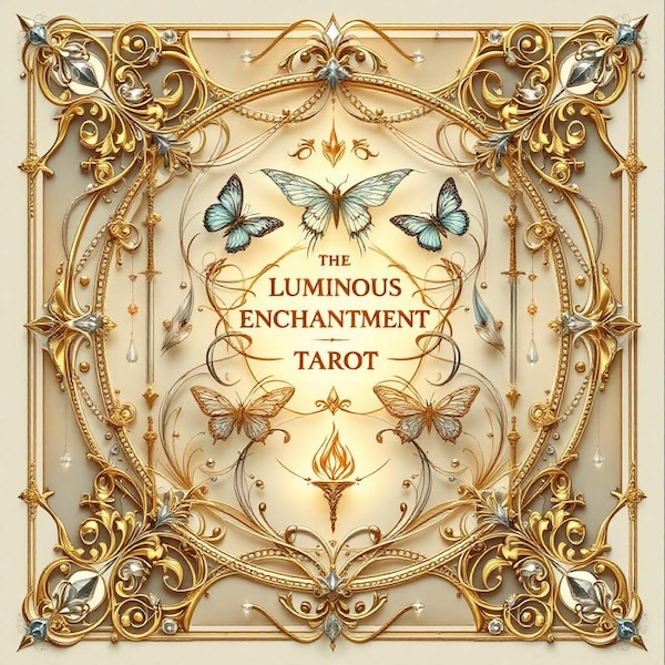 Baraja de Tarot de Cristal y Piedras Preciosas / Tarot Art Nouveau Dorado de 78 Cartas / Encanto Luminoso / Cartas Metálicas Belle Époque / Regalo Estético de Lujo