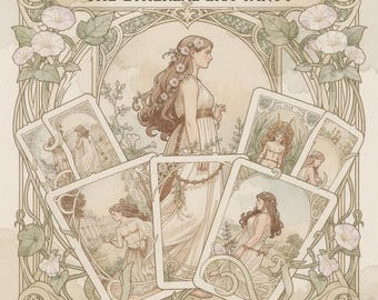 Art nouveau tarotdeck | Vintage etherische tarotkaarten van 78 kaarten | Op Mucha geïnspireerde belle époque-kaarten | Elegante waarzeggerij voor verzamelaars | Esthetisch cadeau