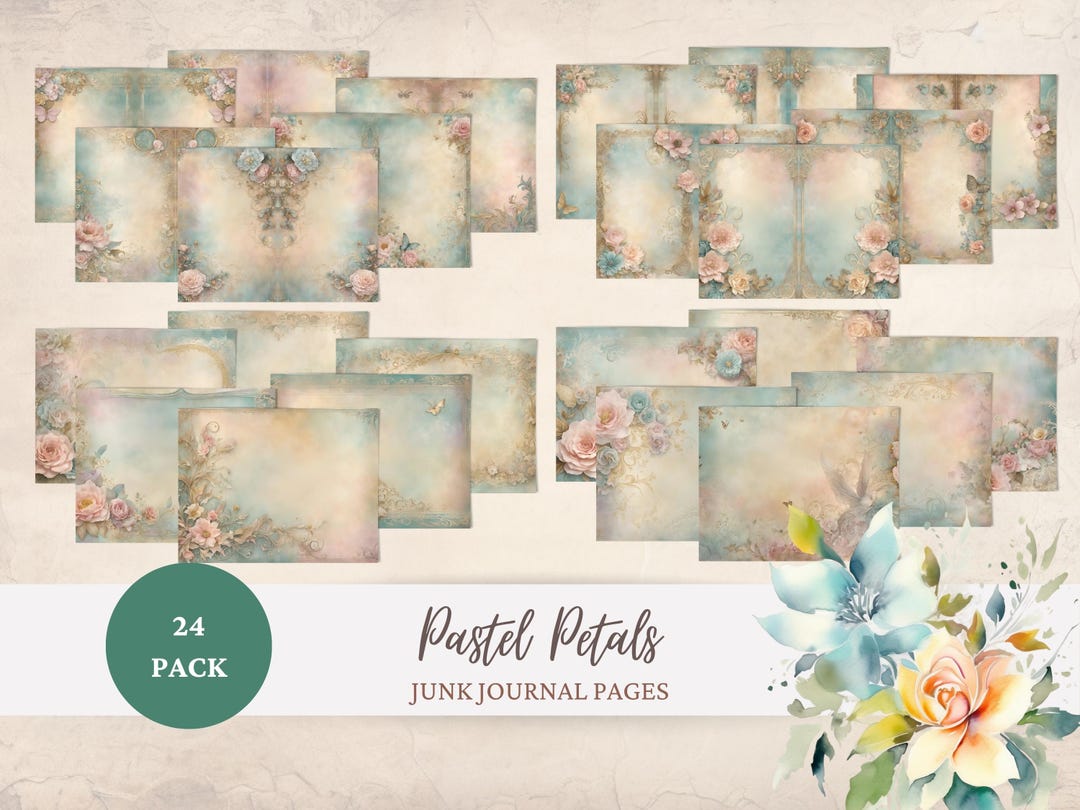 Pastel Petals Junk Journal Pages: 24 Floral Printable Paper Bundle ...