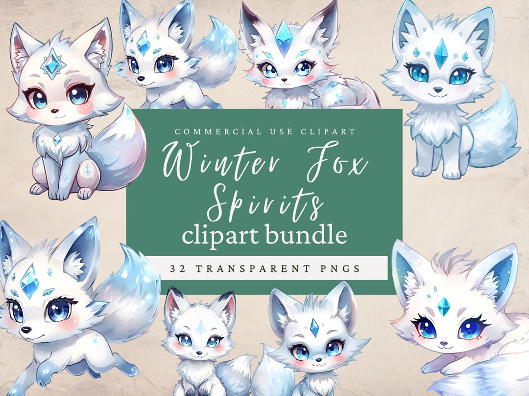 Winter Fox Spirit Clipart Bundle: 32 Magical Watercolor Snow Foxes ...